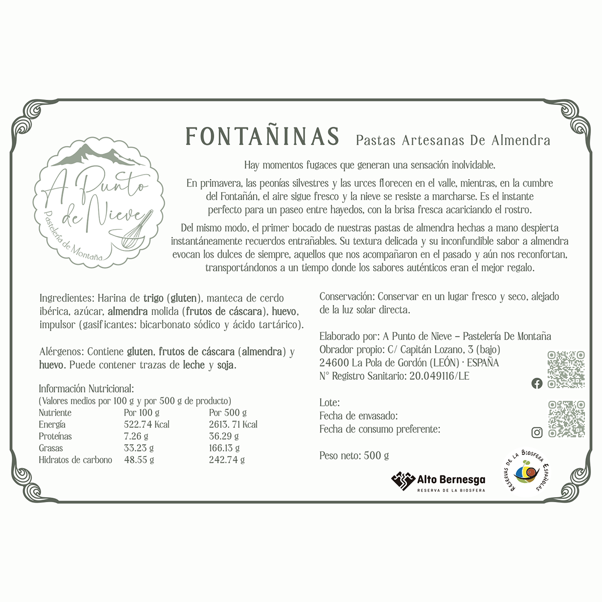 Pastas artesanas Fontañinas en caja de cartón