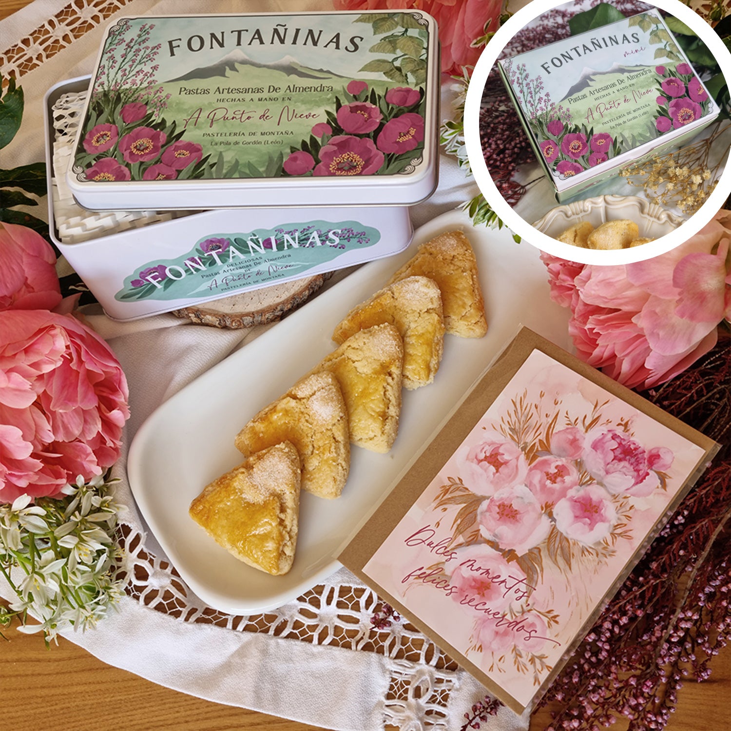 Pack de pastas artesanas Fontañinas en caja metálica y Pastas Fontañinas Mini